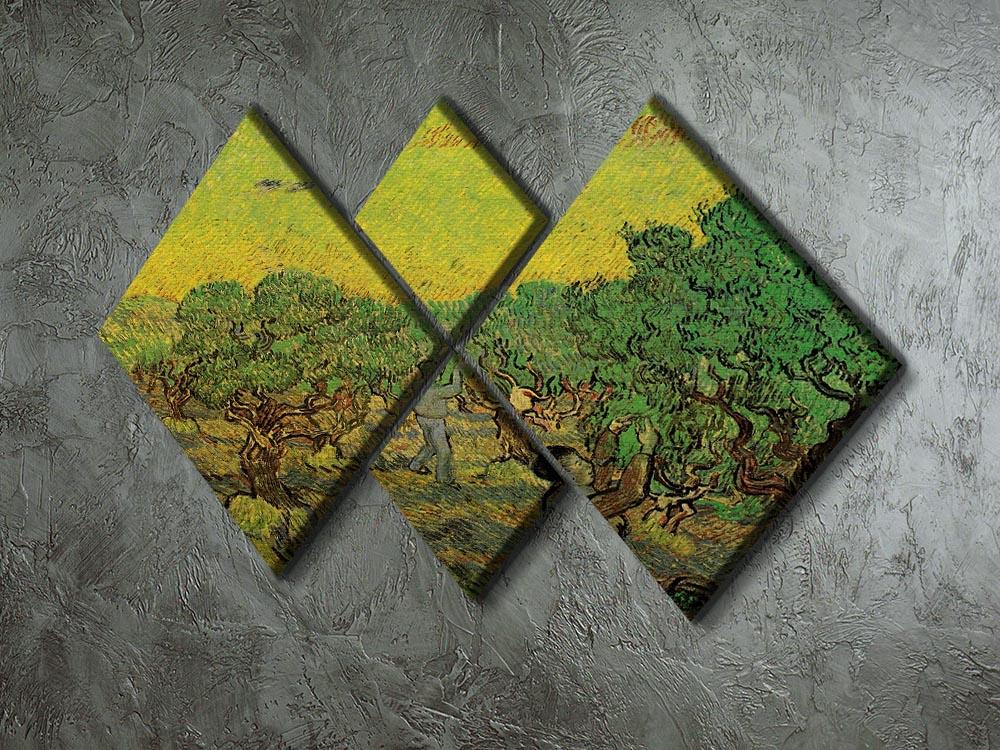 A 4-square multi-panel artwork featuring Van Gogh's Olive Grove with Picking Figures, showcasing vibrant colors and intricate details.