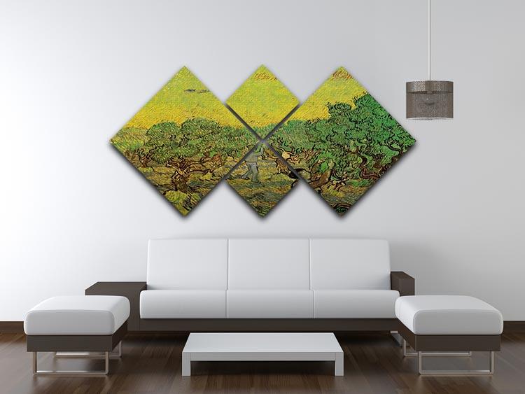 A 4-square multi-panel artwork featuring Van Gogh's Olive Grove with Picking Figures, showcasing vibrant colors and intricate details.