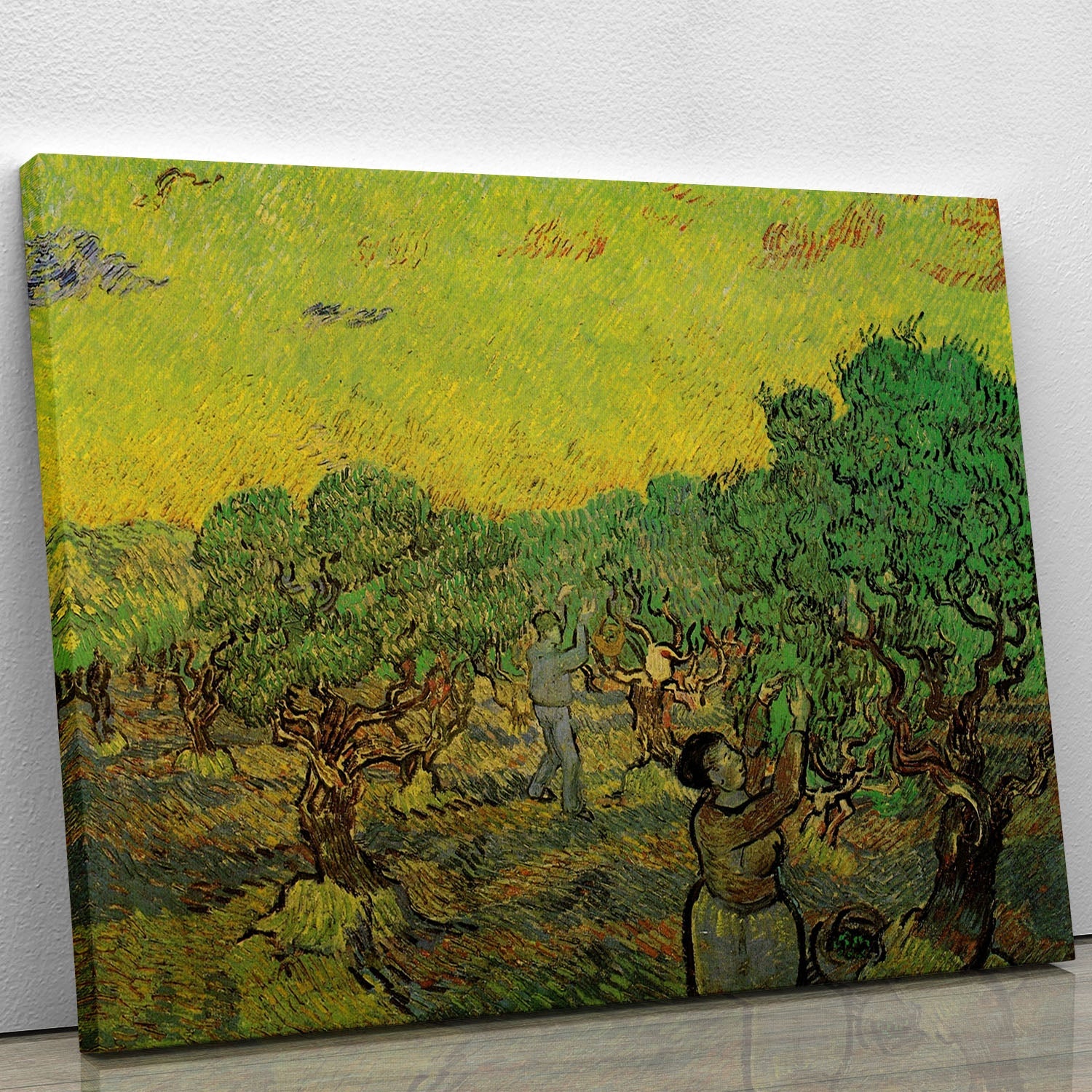 Canvas print of Van Gogh's Olive Grove featuring vibrant colors and intricate details, perfect for home decor.