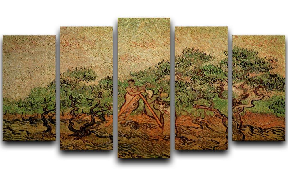 Olive Picking by Van Gogh 5 Split Panel Canvas artwork showcasing vibrant colors and expressive brushstrokes in a modern split panel design.