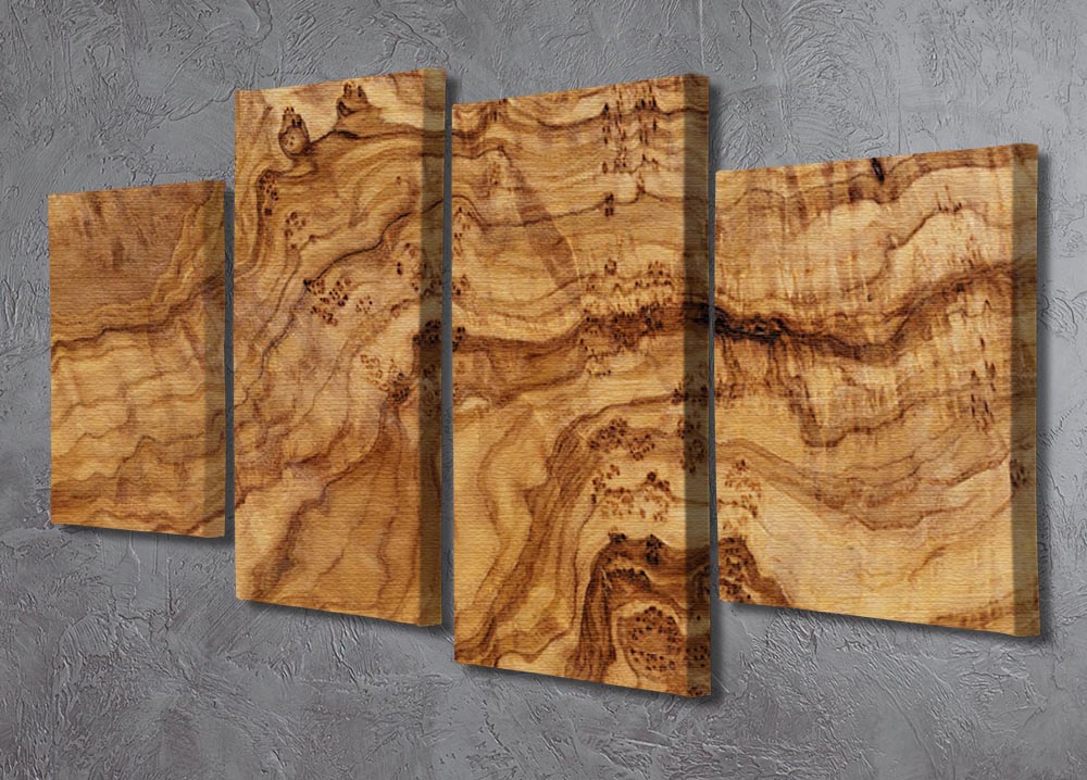 Olive wood board featuring a 4 split panel canvas artwork, showcasing rich grain patterns and warm tones.