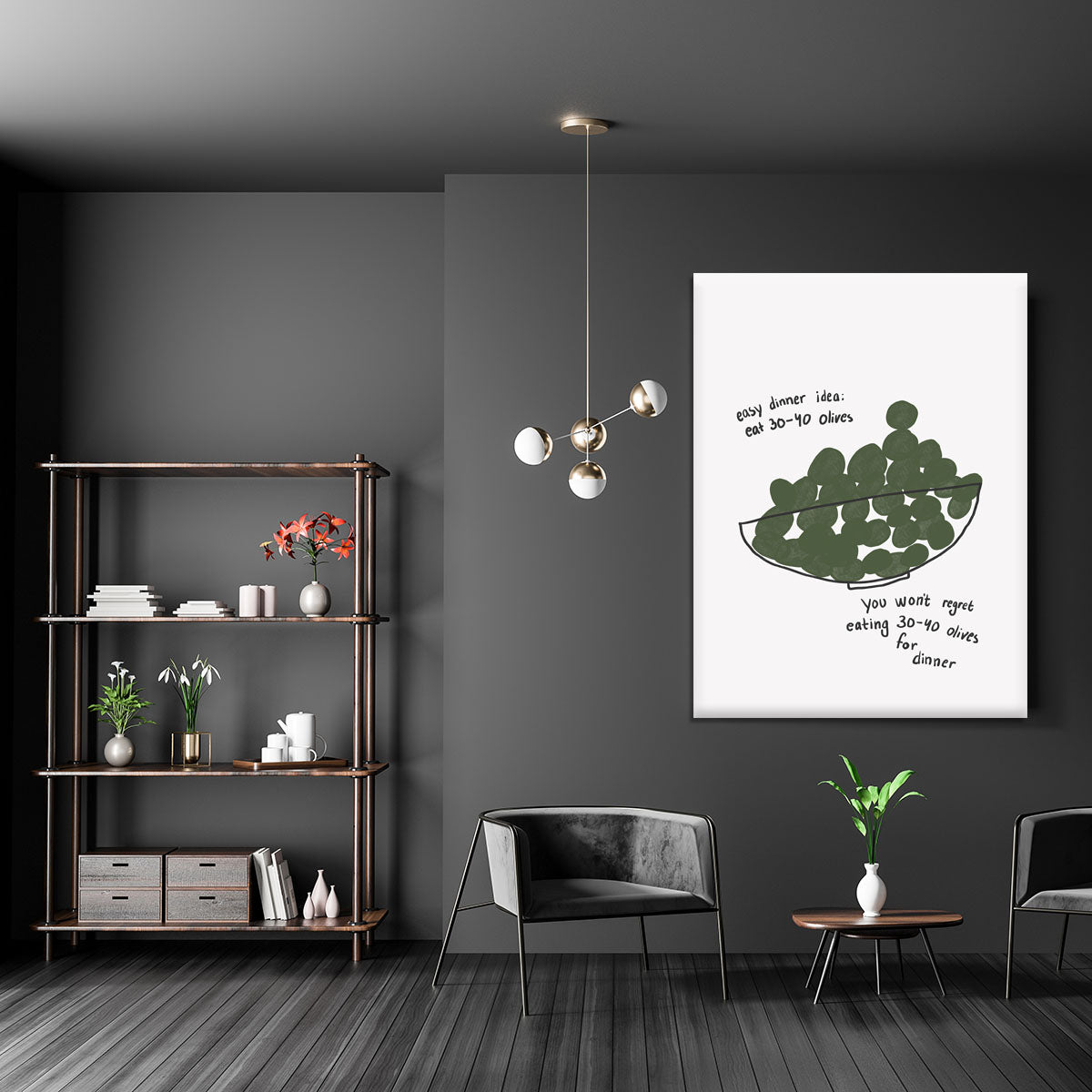 Olives for Dinner canvas print featuring a beautiful olive design, perfect for enhancing home decor.