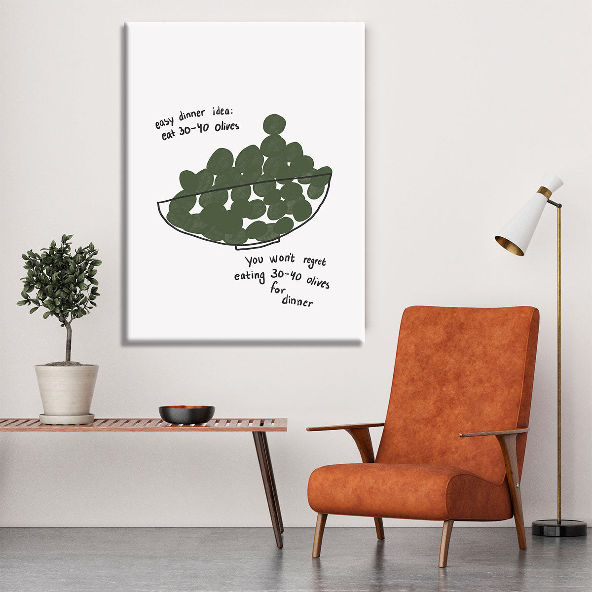 Olives for Dinner canvas print featuring a beautiful olive design, perfect for enhancing home decor.