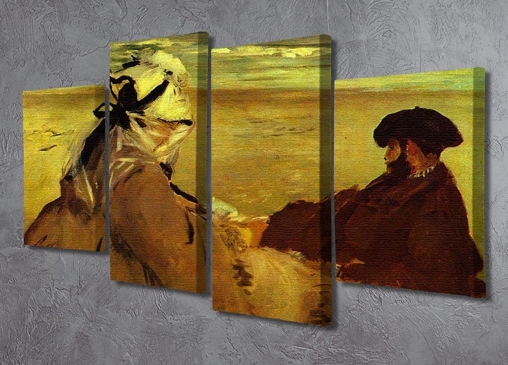 A 4-split canvas artwork featuring Edouard Manet's On the Beach, showcasing a serene beach scene divided into four panels.