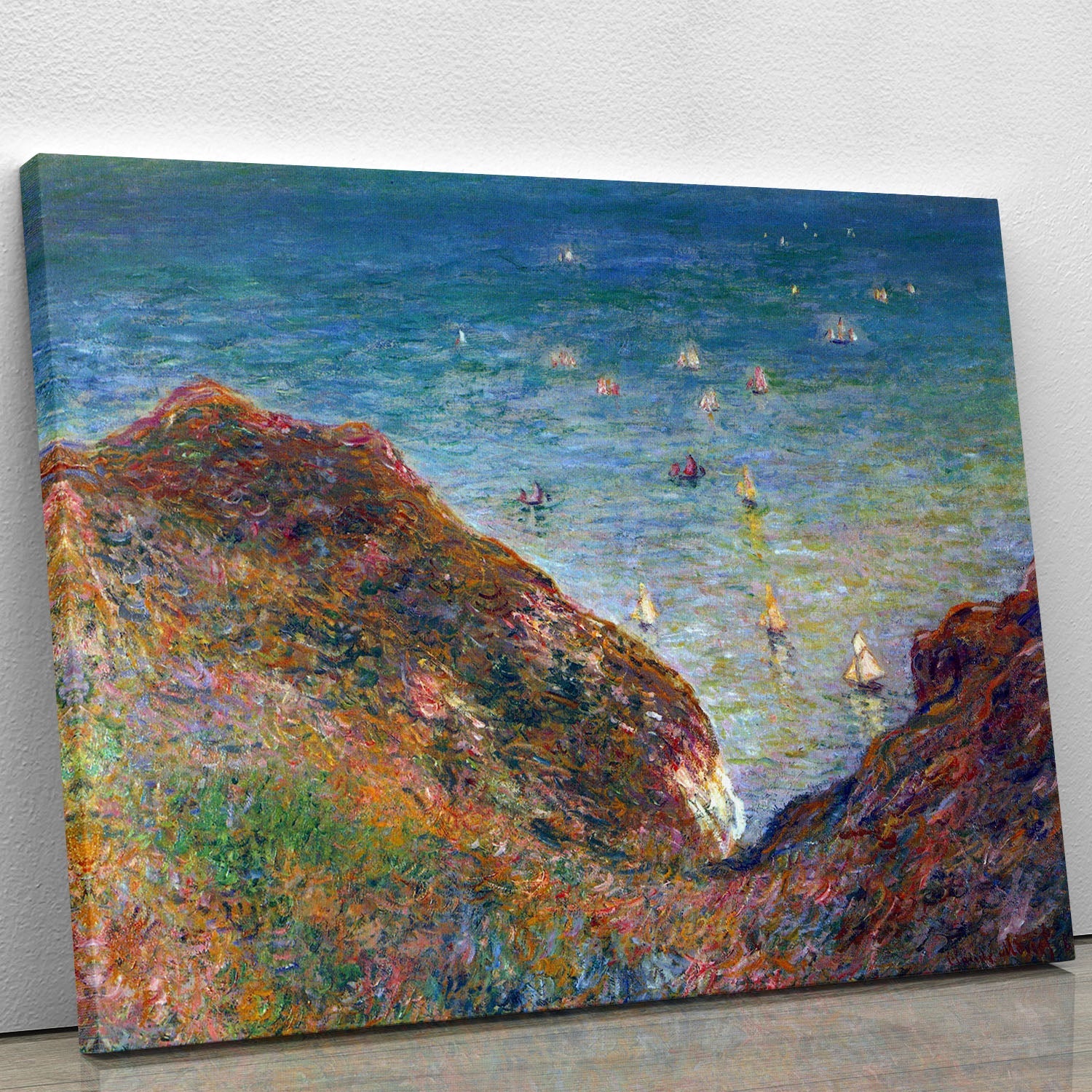 Canvas print of Monet's On the Cliffs of Pour Ville, showcasing vibrant colors and Impressionist style, perfect for home decor.