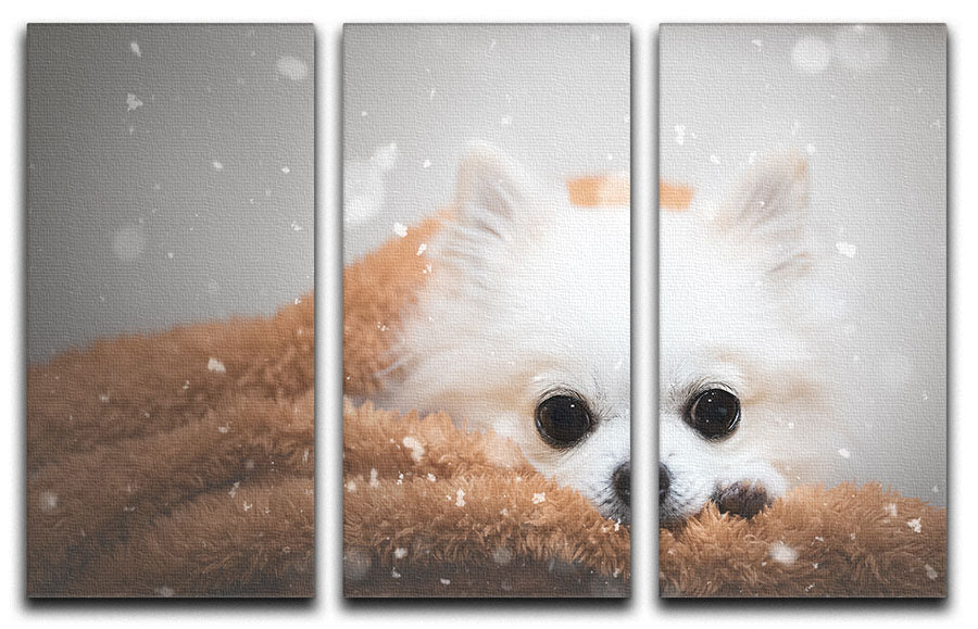 Three-panel canvas print depicting a serene winter landscape, showcasing trees and snow.