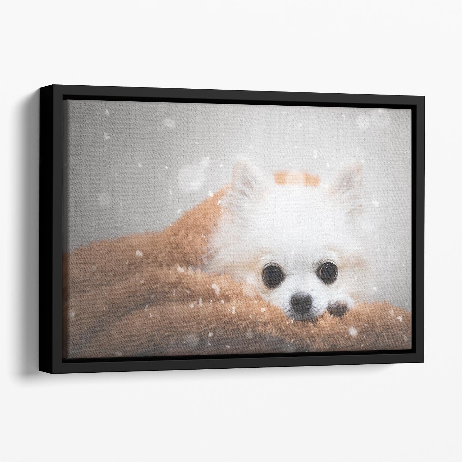 One Day in Winter Floating Framed Canvas featuring vibrant abstract winter-themed design in an elegant wooden frame.