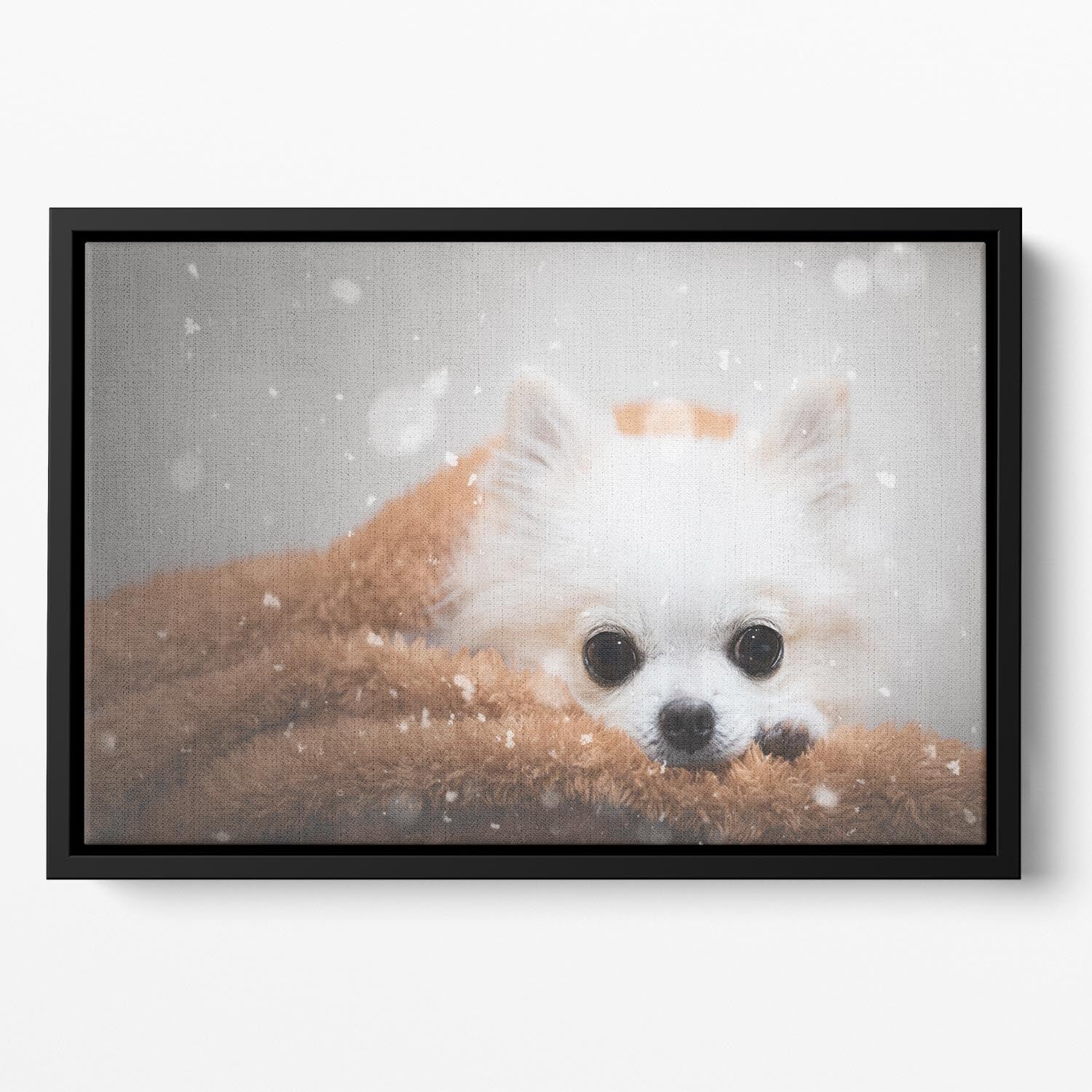 One Day in Winter Floating Framed Canvas featuring vibrant abstract winter-themed design in an elegant wooden frame.