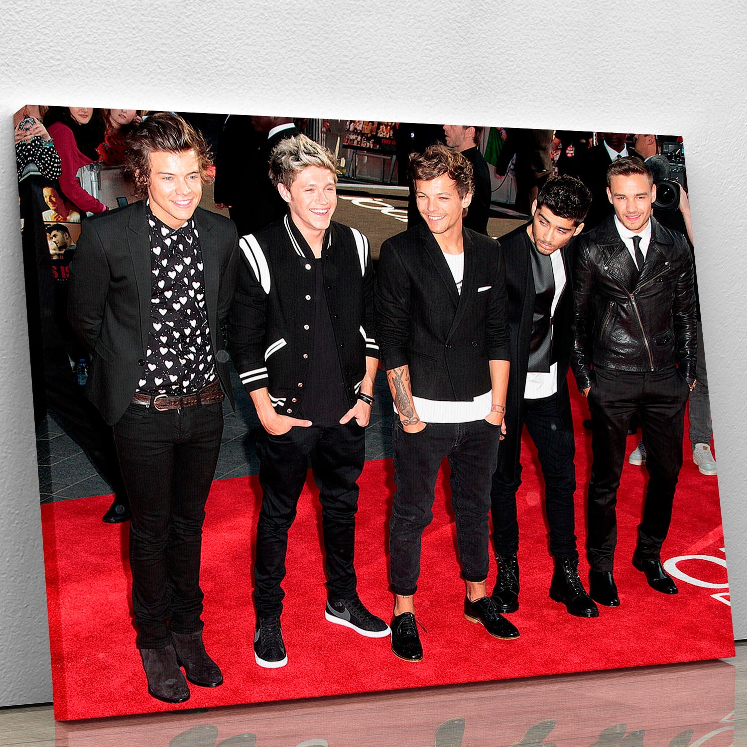 One Direction on the red carpet canvas print showcasing the band in a glamorous setting, perfect for fans and decor enthusiasts.