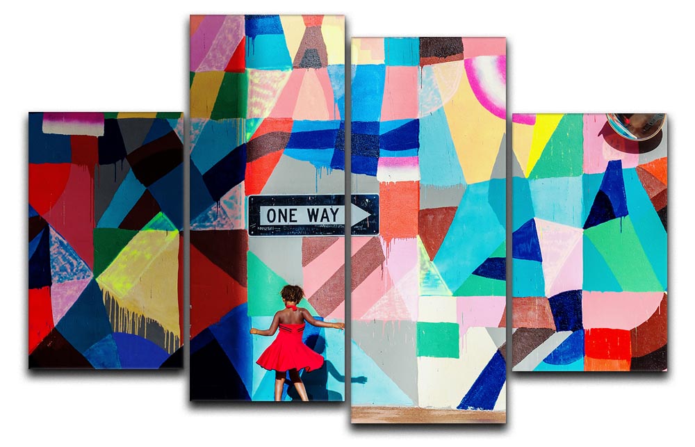 A stunning 4-split canvas artwork displayed in a modern living room, showcasing vibrant colors and a cohesive design.