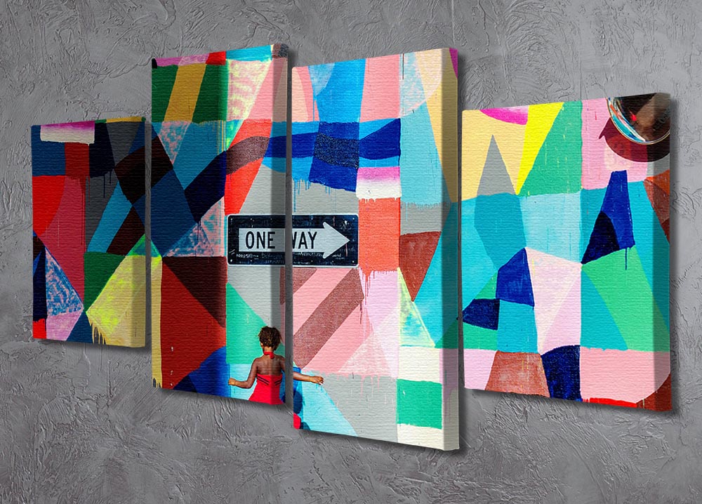 A stunning 4-split canvas artwork displayed in a modern living room, showcasing vibrant colors and a cohesive design.