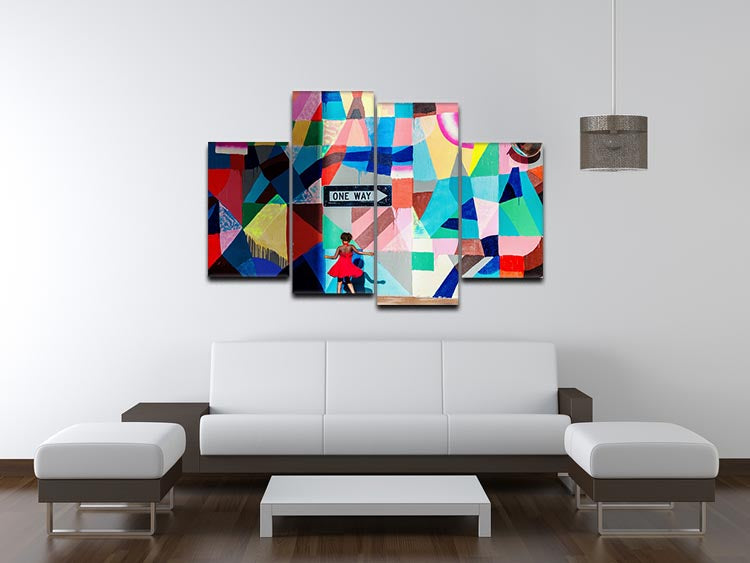 A stunning 4-split canvas artwork displayed in a modern living room, showcasing vibrant colors and a cohesive design.