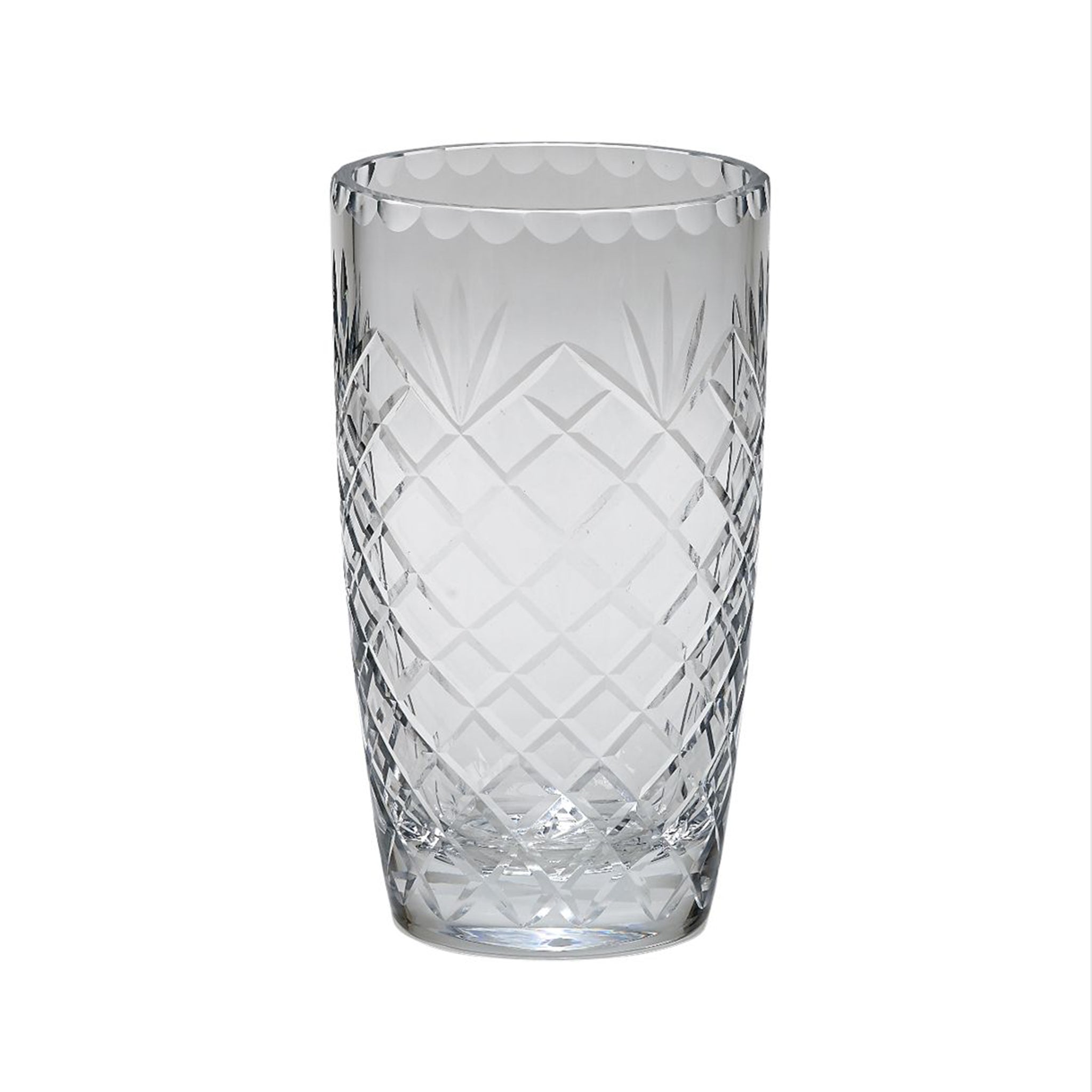 Elegant 8.5-inch Optic Crystal Vase with Medallion II Pattern, showcasing intricate cut designs and lead-free clarity.