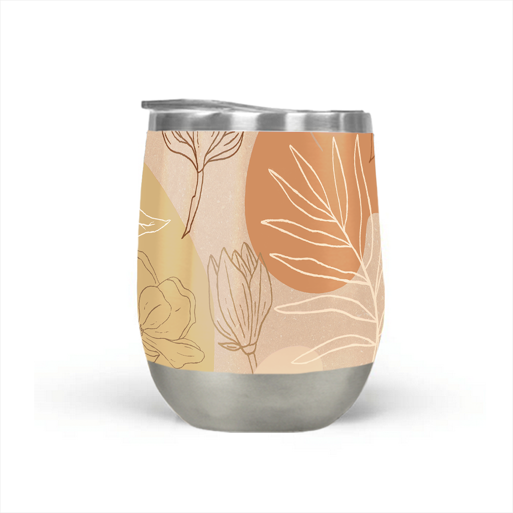 Orange Abstract Desert Wine Tumbler with double-wall insulation, perfect for outdoor use.