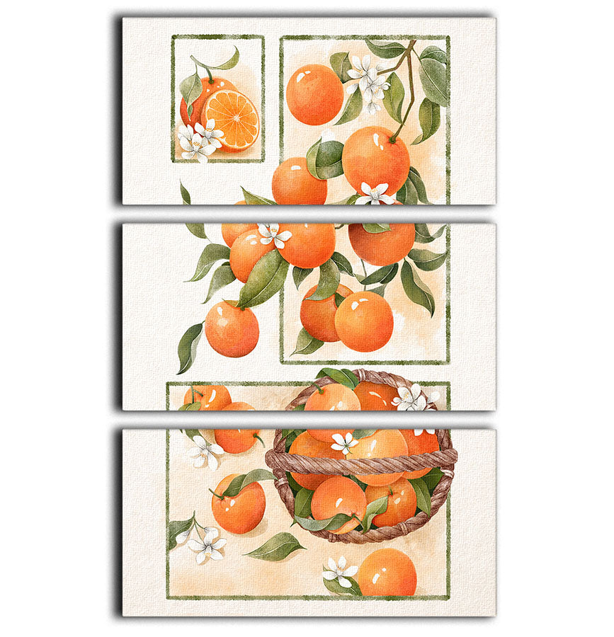 Three-panel canvas print featuring vibrant orange blossoms, elegantly displayed for home decor.