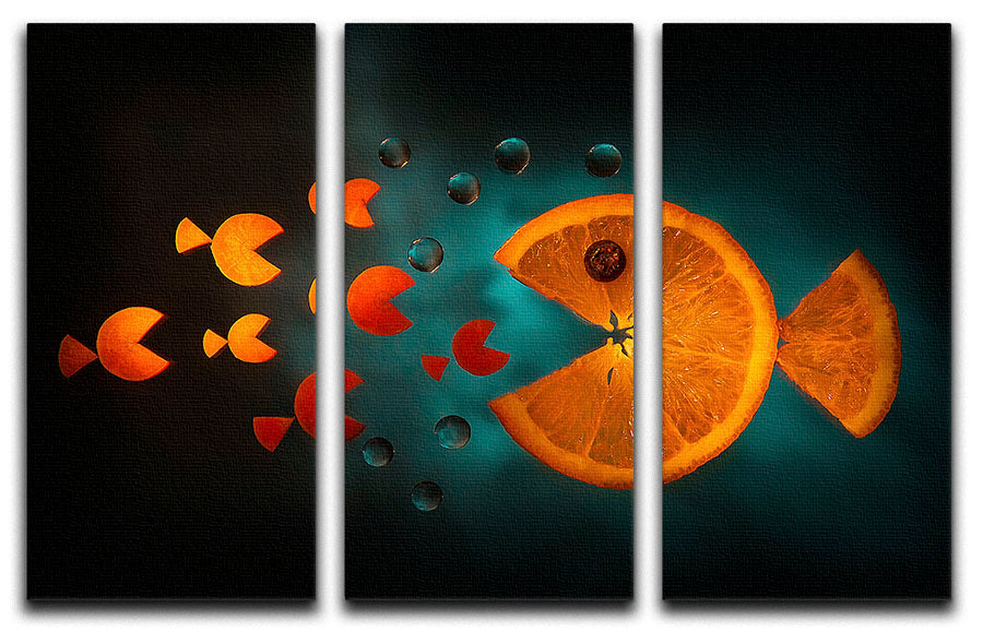 A vibrant 3-panel canvas print featuring orange fish, perfect for home decor.