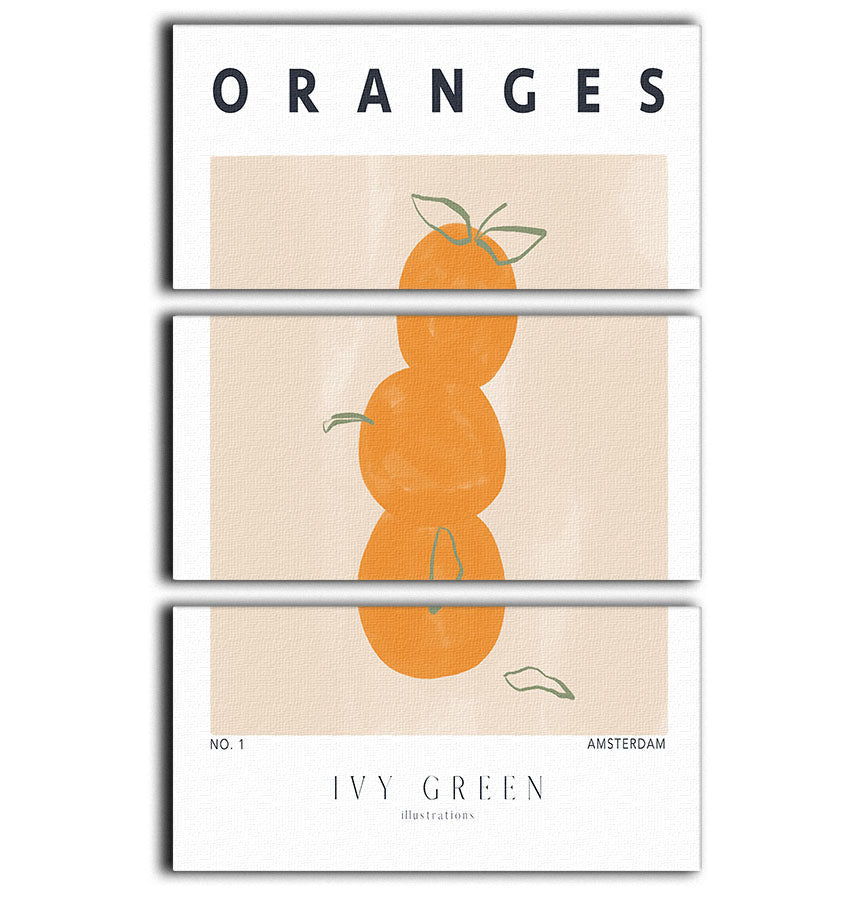 A vibrant 3-panel canvas print featuring oranges, showcasing rich colors and a modern design, perfect for home decor.