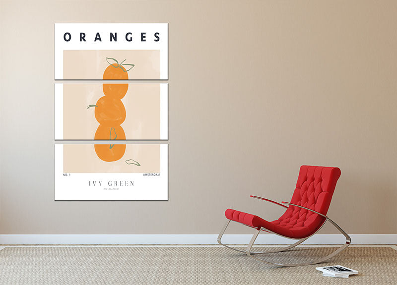 A vibrant 3-panel canvas print featuring oranges, showcasing rich colors and a modern design, perfect for home decor.