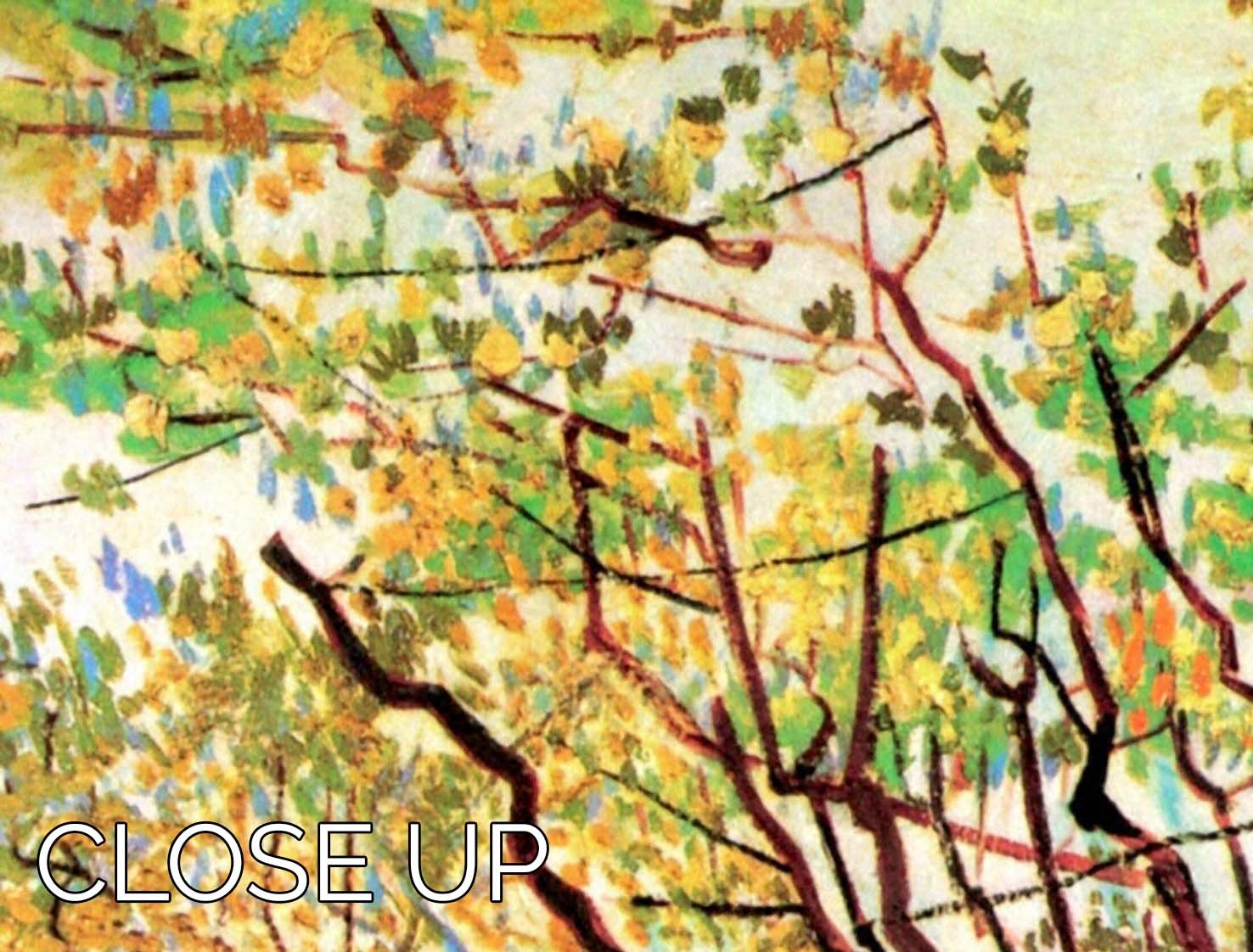 Orchard in Blossom by Van Gogh, a stunning 3-panel canvas print showcasing vibrant colors and intricate details of blooming trees.