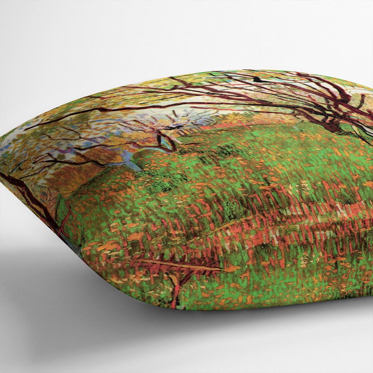 Orchard in Blossom by Van Gogh Cushion featuring vibrant floral design on luxurious vegan faux suede.