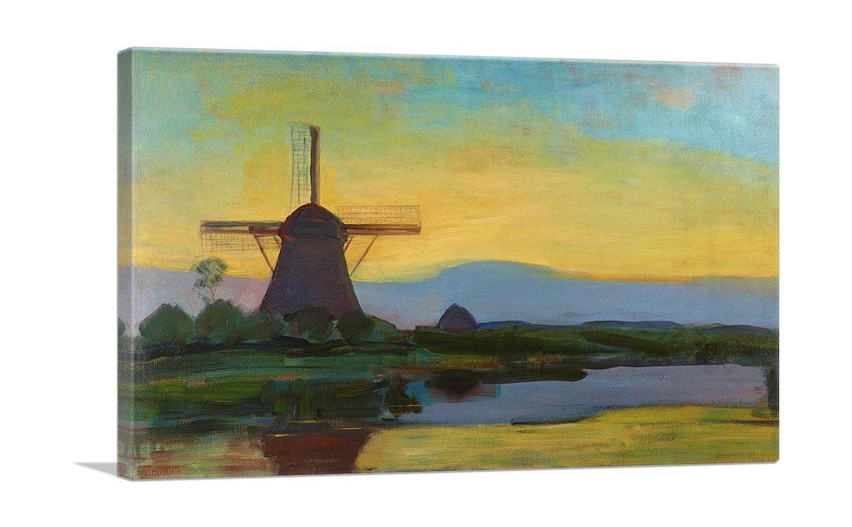 Canvas print of the Oostzijde Windmill at night, showcasing serene beauty and elegant moonlight.