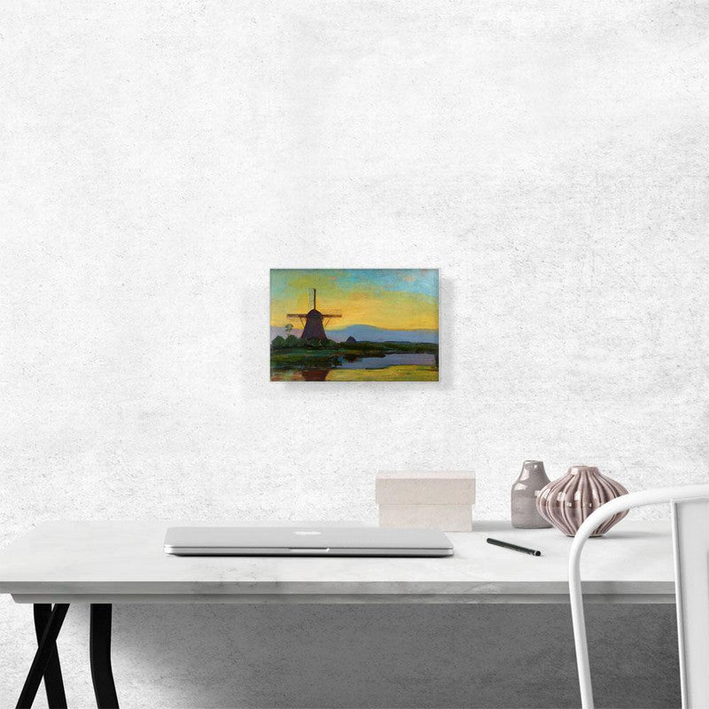 Canvas print of the Oostzijde Windmill at night, showcasing serene beauty and elegant moonlight.