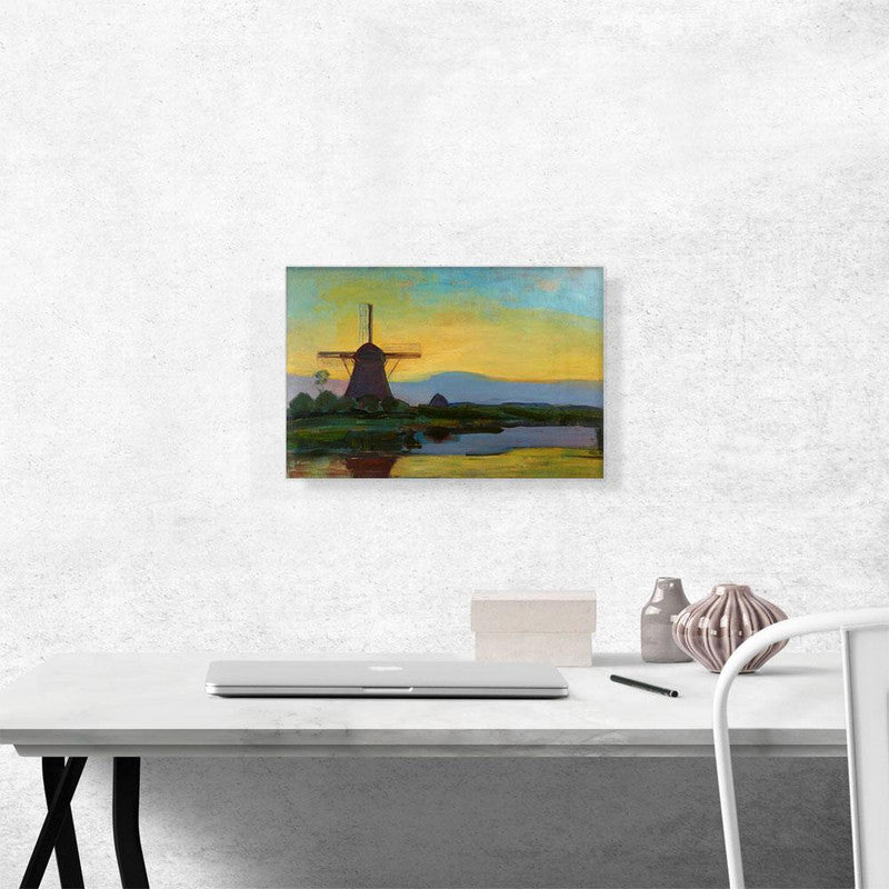 Canvas print of the Oostzijde Windmill at night, showcasing serene beauty and elegant moonlight.