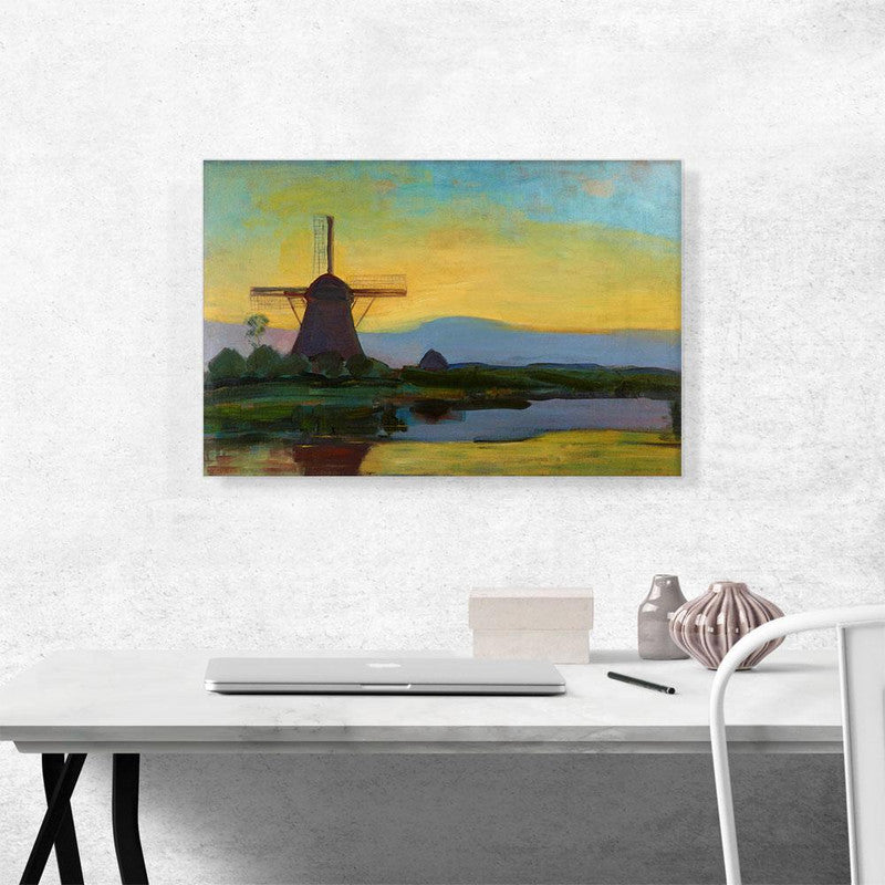 Canvas print of the Oostzijde Windmill at night, showcasing serene beauty and elegant moonlight.