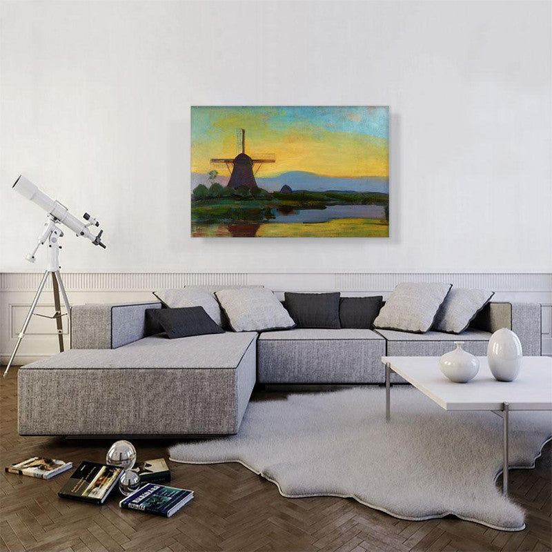 Canvas print of the Oostzijde Windmill at night, showcasing serene beauty and elegant moonlight.