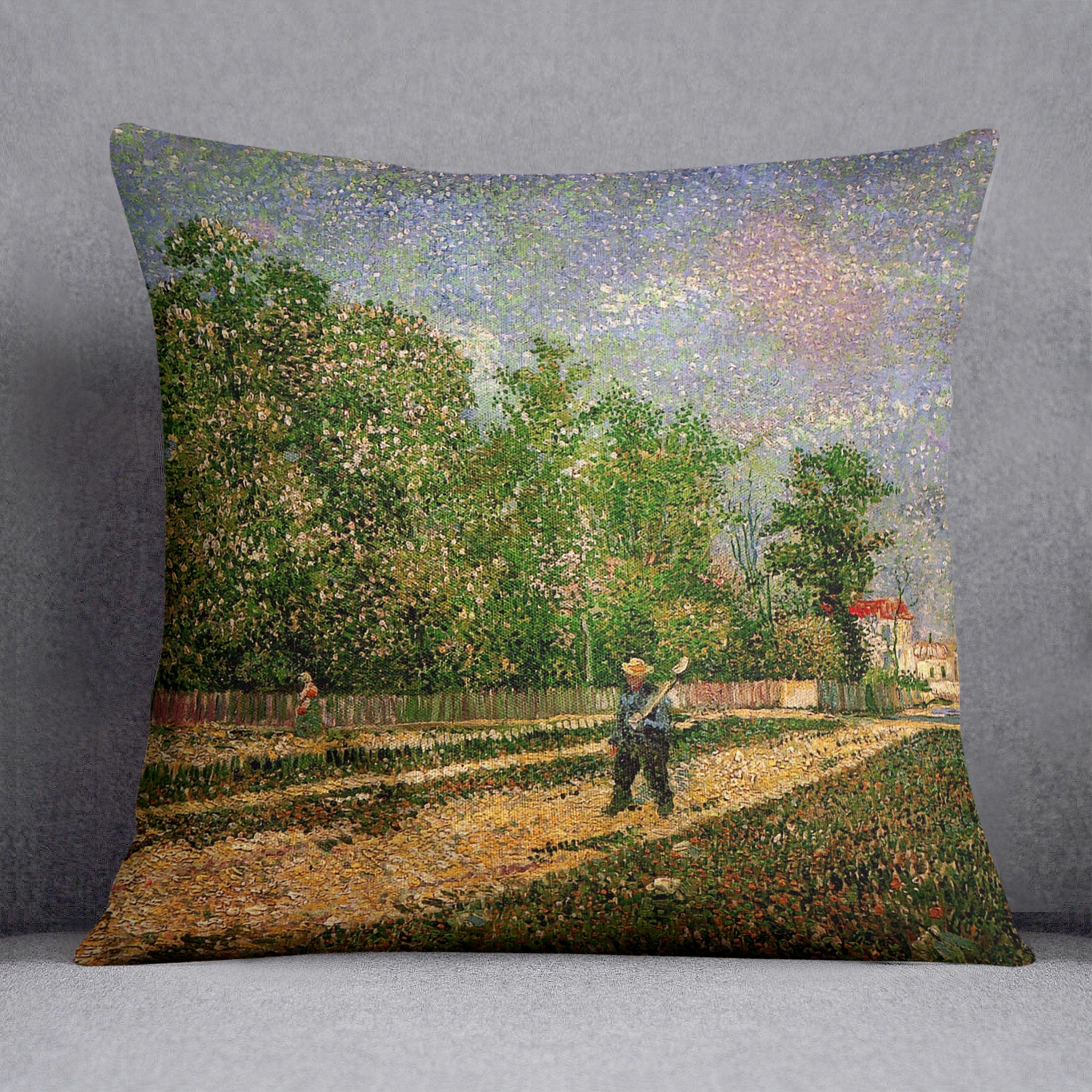 A vibrant abstract cushion inspired by Van Gogh's artwork, showcasing rich colors and luxurious faux suede fabric.