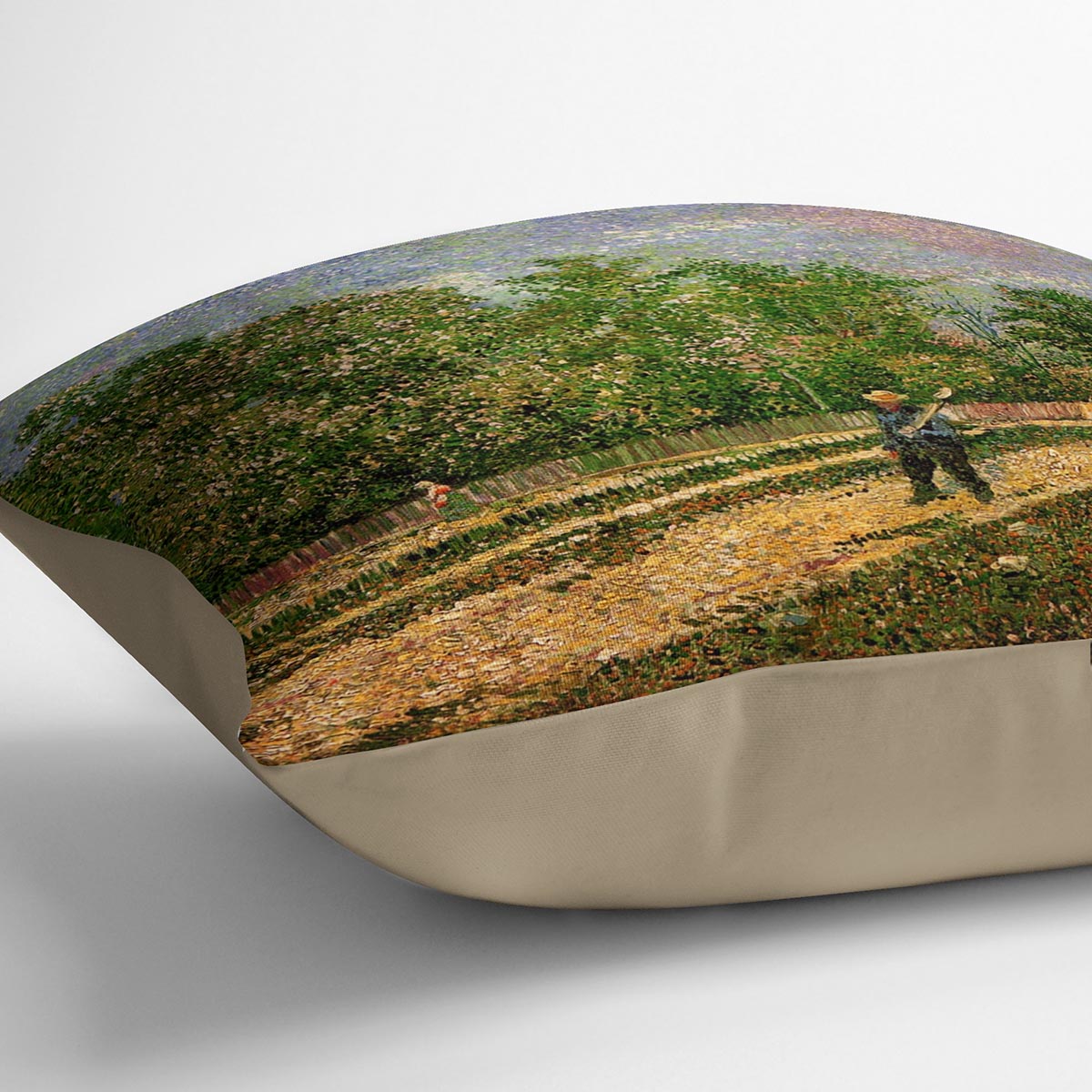 A vibrant abstract cushion inspired by Van Gogh's artwork, showcasing rich colors and luxurious faux suede fabric.