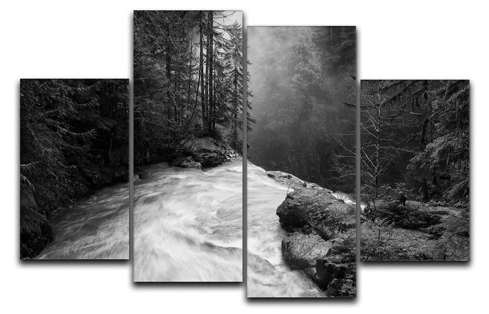 Over The Falls 4 Split Panel Canvas artwork featuring a vibrant nature scene divided into four panels.