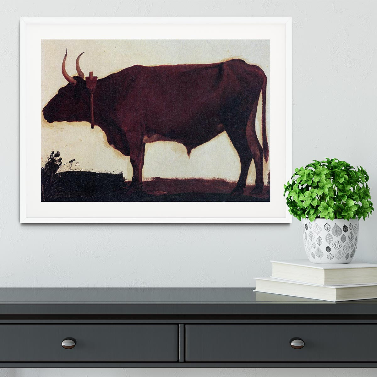 Ox by Bierstadt Framed Print showcasing vibrant colors and high-quality craftsmanship in a stylish frame.