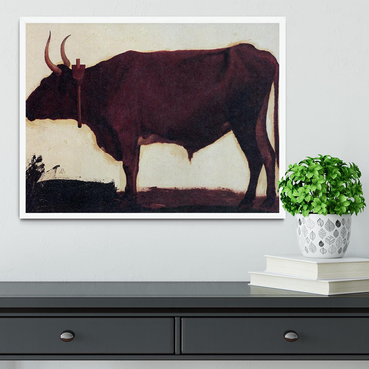 Ox by Bierstadt Framed Print showcasing vibrant colors and high-quality craftsmanship in a stylish frame.