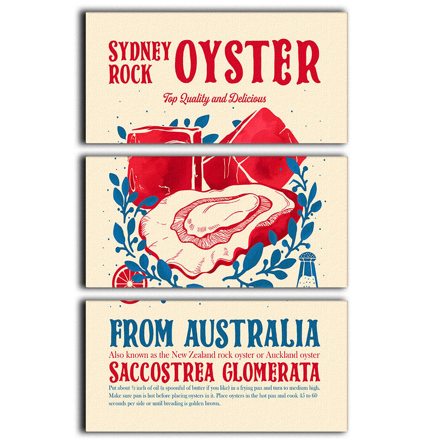 Three-panel canvas print featuring elegant oyster kitchen decor, showcasing vibrant colors and intricate details.