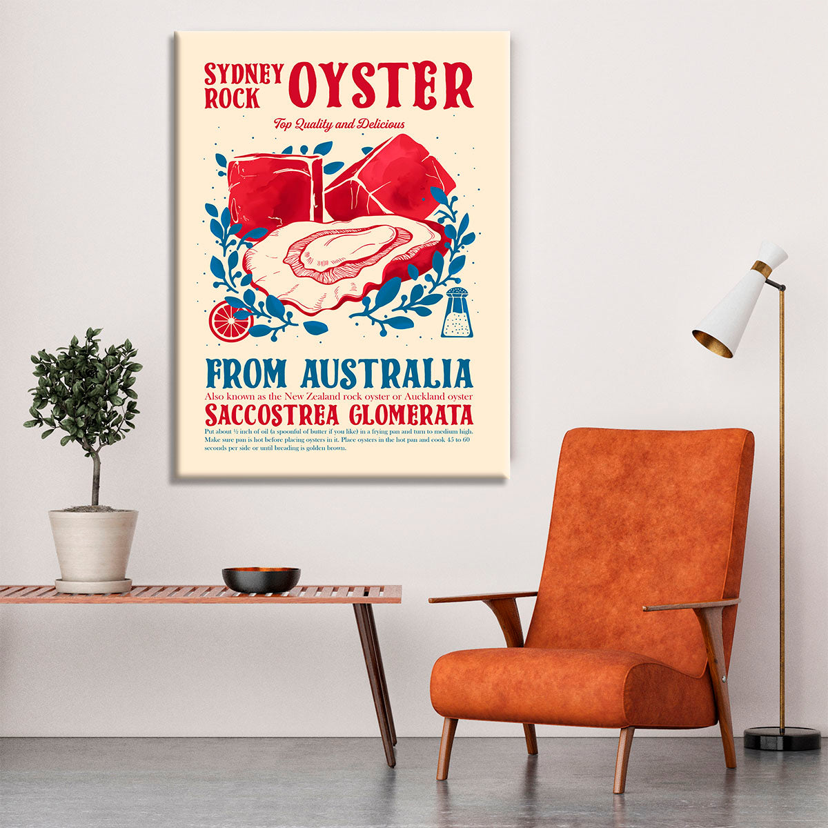 A beautiful canvas print featuring an oyster, perfect for kitchen decor, showcasing vibrant colors and intricate details.
