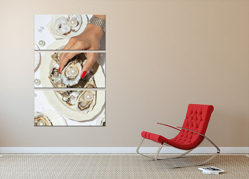 Oysters a Pearls No 02 3 Split Panel Canvas Print featuring three elegant panels with a captivating design.