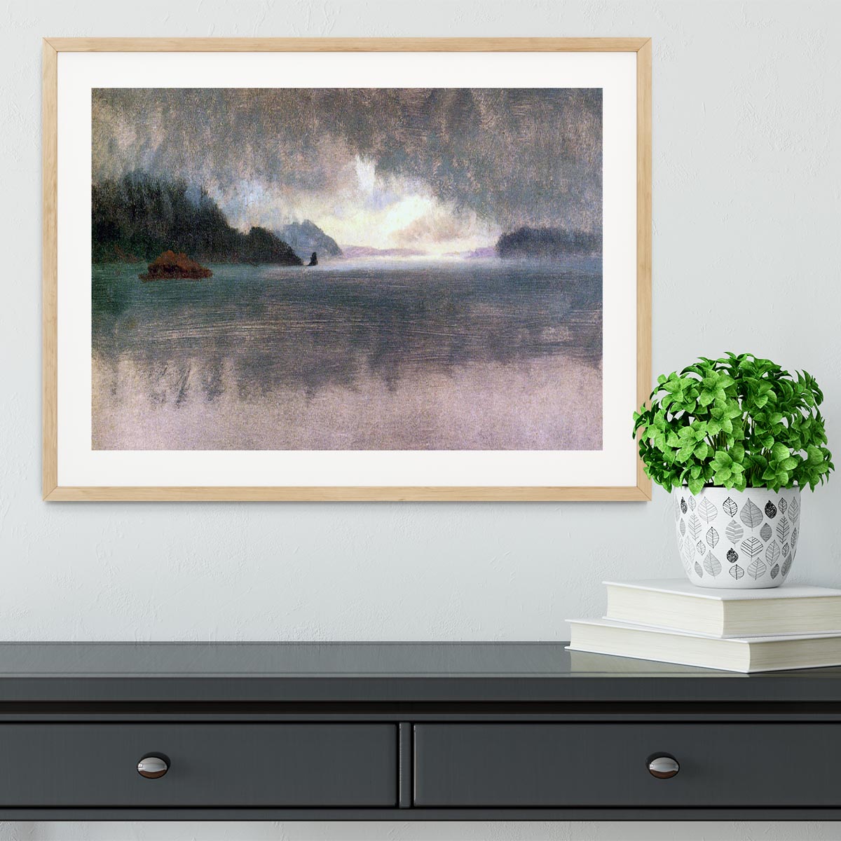 Framed print of the Pacific Northwest by Bierstadt, showcasing vibrant colors and exquisite craftsmanship.
