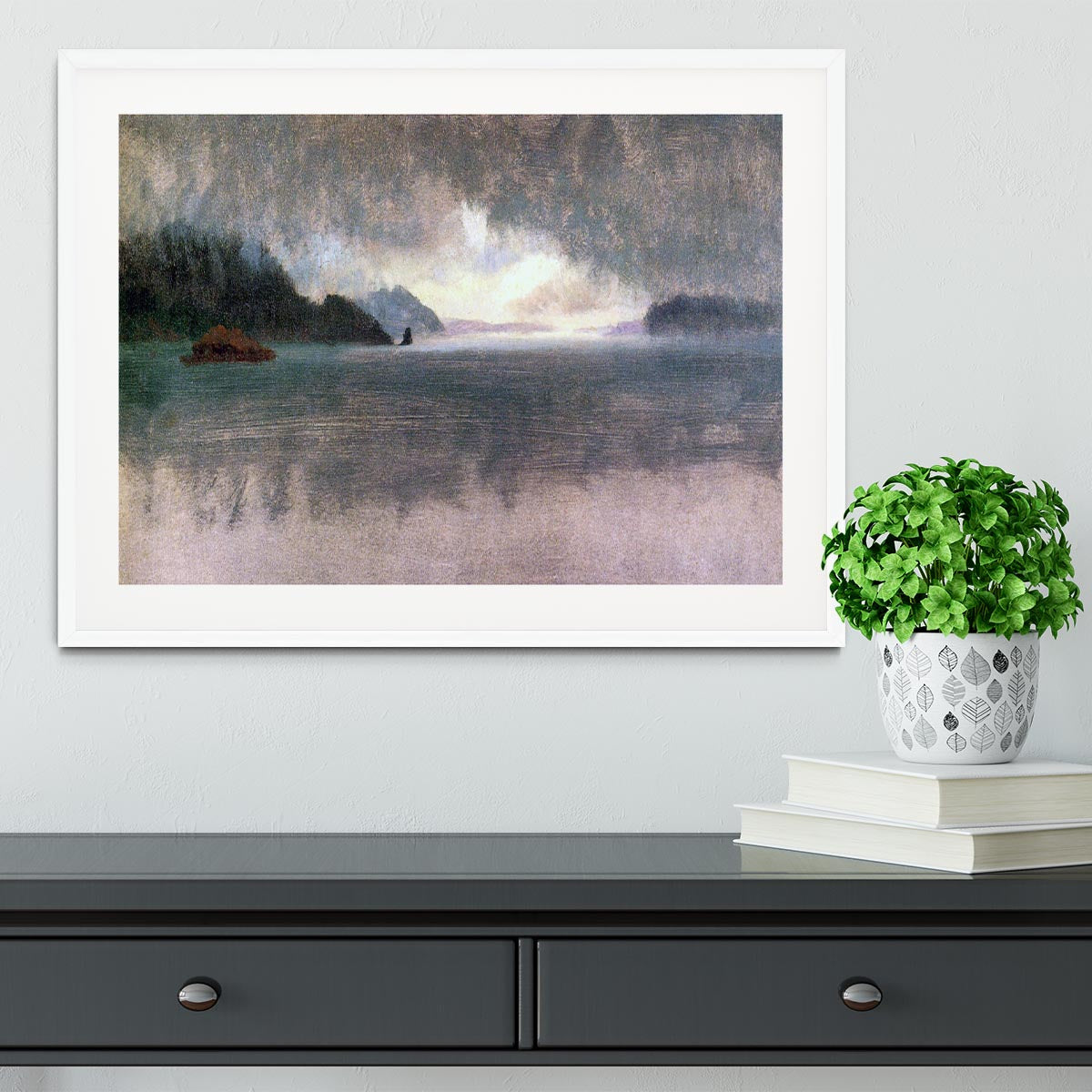 Framed print of the Pacific Northwest by Bierstadt, showcasing vibrant colors and exquisite craftsmanship.