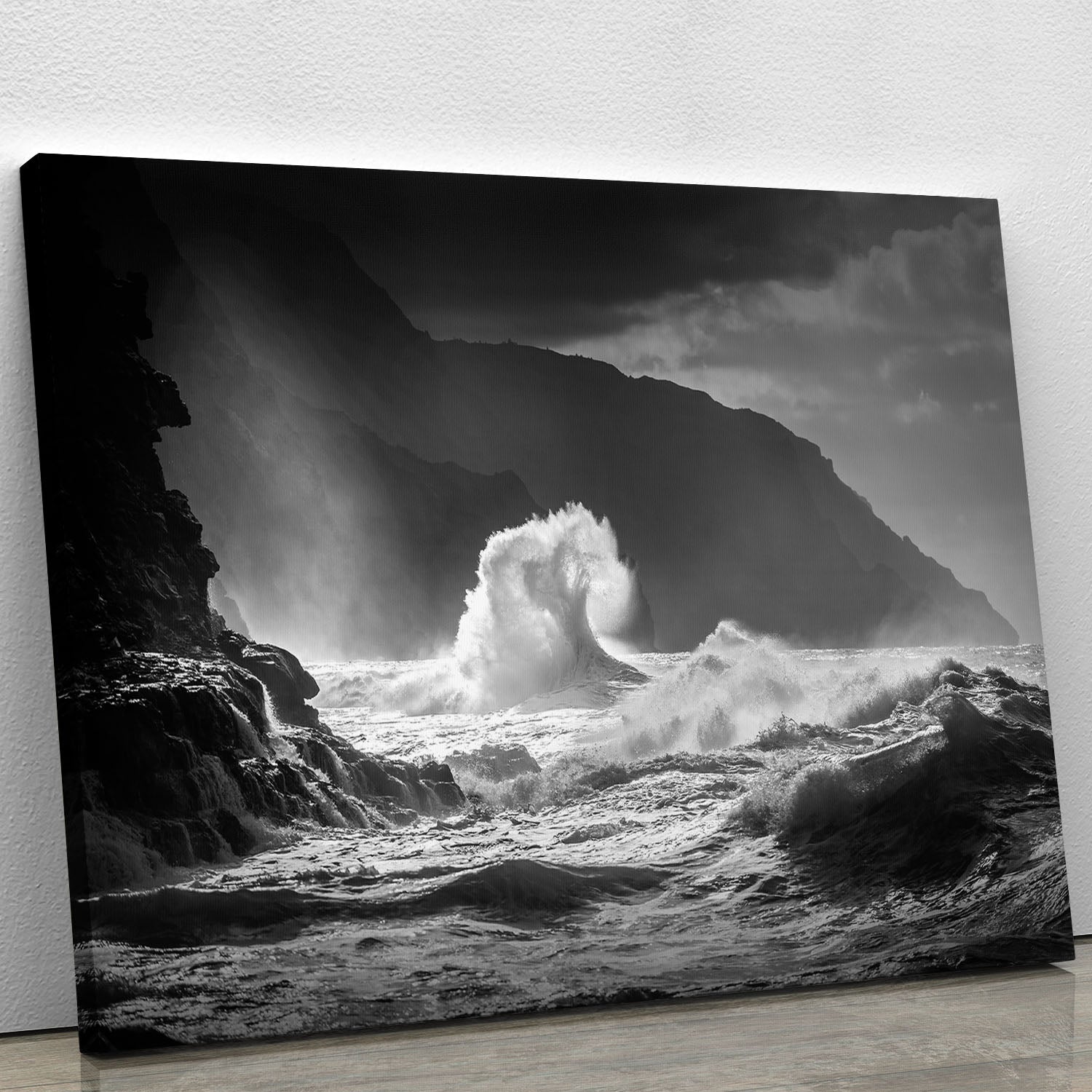 A beautiful canvas print of Pacific Ocean waves, showcasing vibrant blues and whites, perfect for home decor.