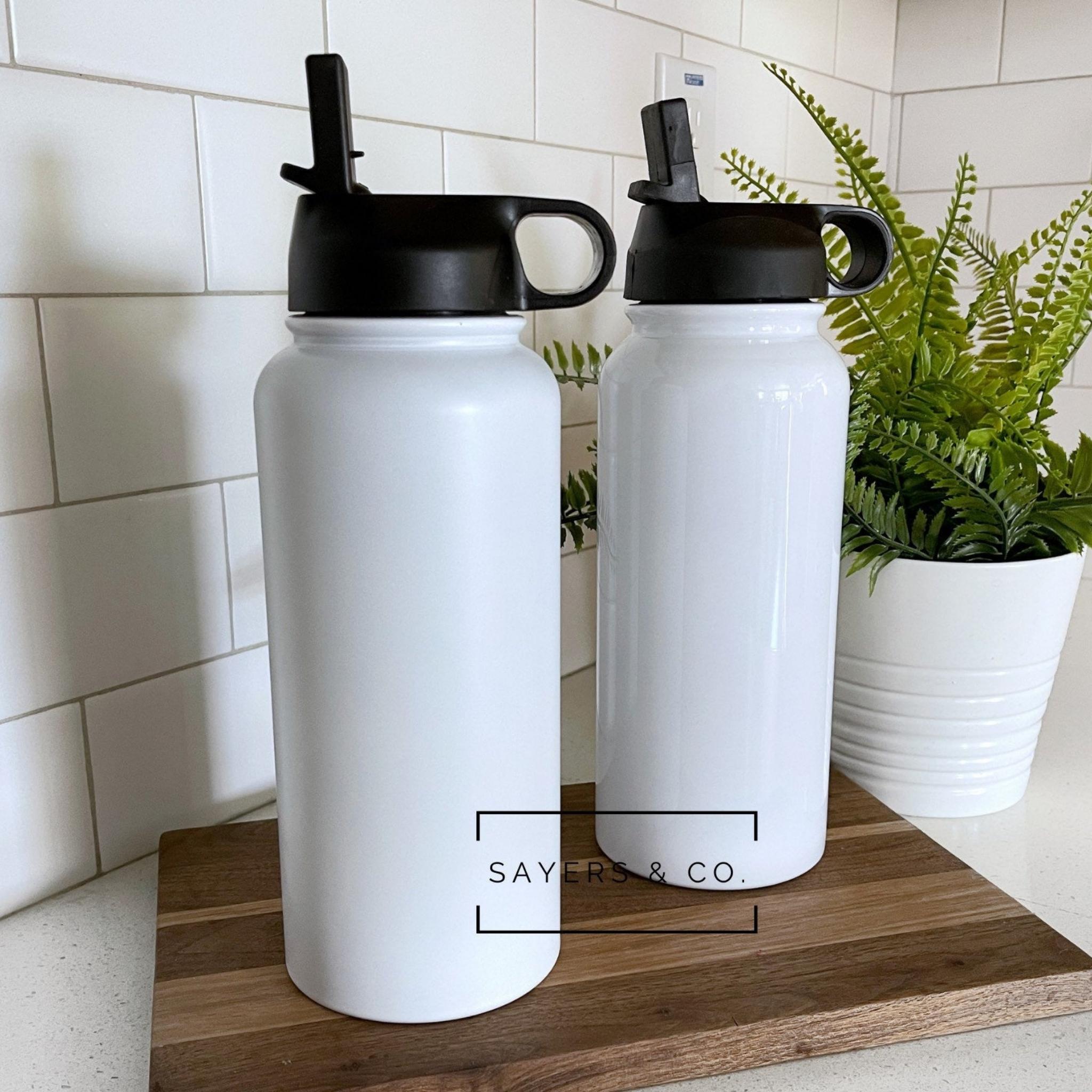Pack of 20 white sublimation sport bottles in 32oz and 18oz sizes, perfect for custom designs.