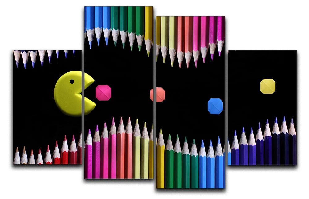 Packman 4 Split Panel Canvas artwork featuring four equal sections, creating a cohesive and dynamic design.