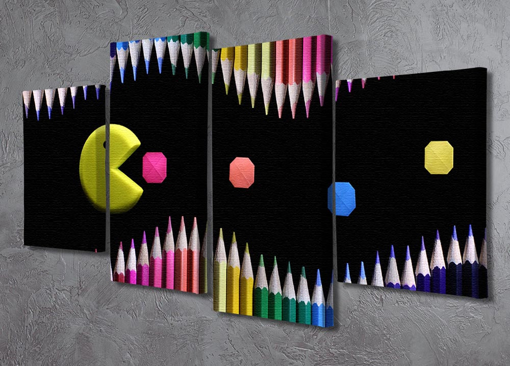 Packman 4 Split Panel Canvas artwork featuring four equal sections, creating a cohesive and dynamic design.