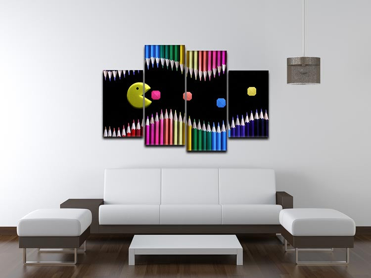 Packman 4 Split Panel Canvas artwork featuring four equal sections, creating a cohesive and dynamic design.