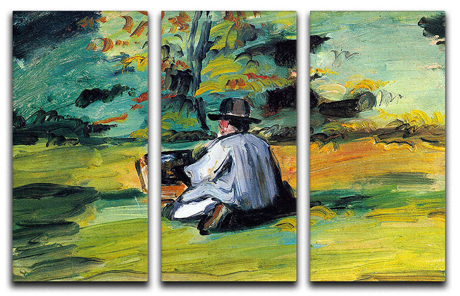 Three-panel canvas print of Cezanne's 'Painter at Work', showcasing vibrant colors and intricate details.