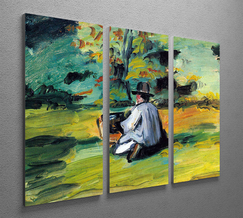 Three-panel canvas print of Cezanne's 'Painter at Work', showcasing vibrant colors and intricate details.