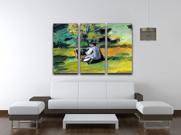 Three-panel canvas print of Cezanne's 'Painter at Work', showcasing vibrant colors and intricate details.