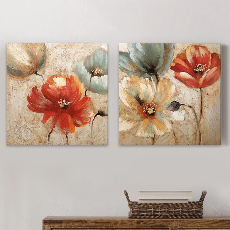 Set of two BEAUTY digital canvas paintings, each measuring 103x50x3cm, showcasing vibrant colors and a modern design.