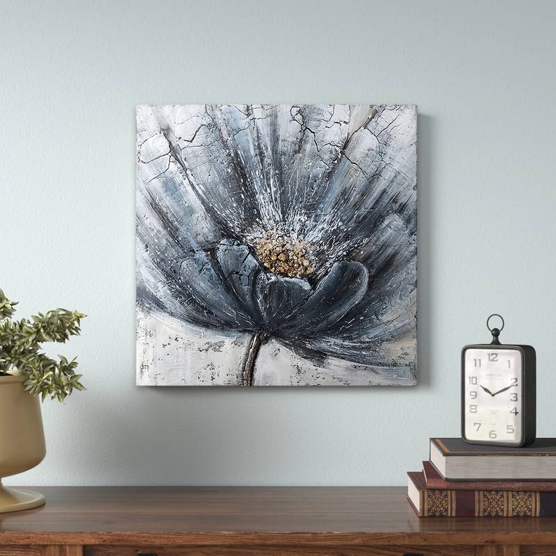 A vibrant blue flower digital painting on canvas, measuring 50x50x3cm, showcasing intricate details and rich colors.