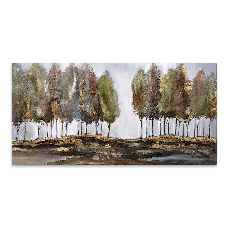 A vibrant digital canvas painting titled GROUP OF TREES, measuring 125x80x3cm, showcasing a serene landscape of trees.